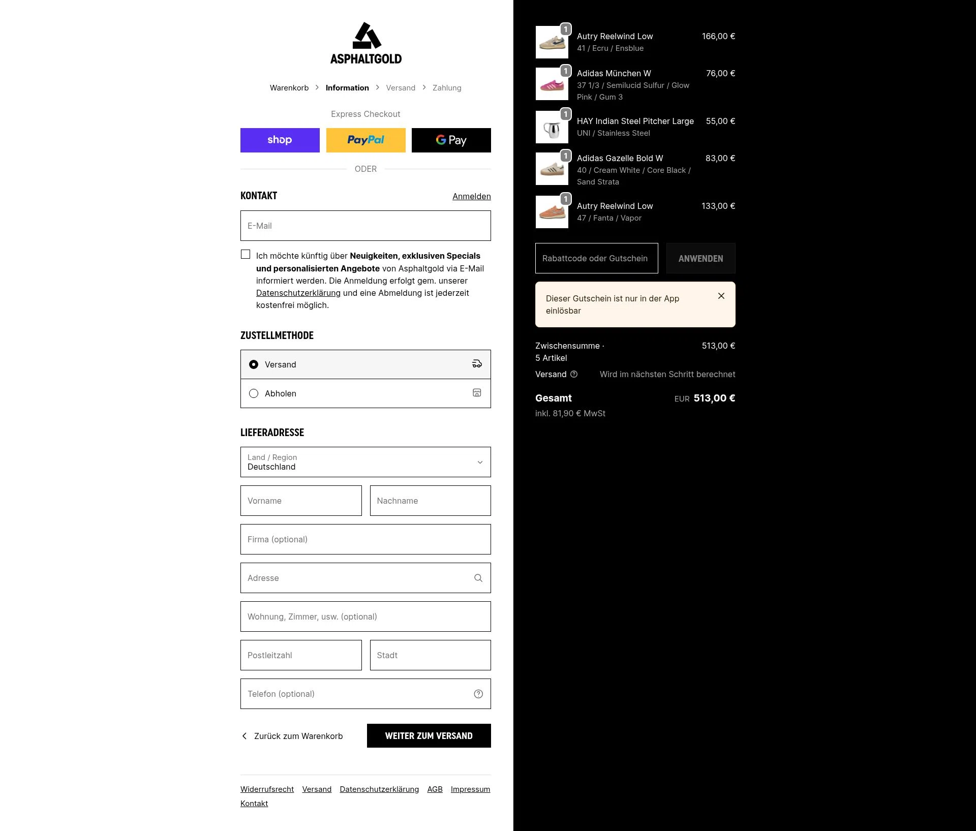 Asphaltgold checkout page showing Asphaltgold promo code box | Screenshot taken by SimplyCodes community member on Jan 23, 2026
