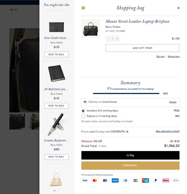 Aspinal of London checkout page showing Aspinal of London discount code box | Screenshot taken by SimplyCodes community member on Jul 22, 2025