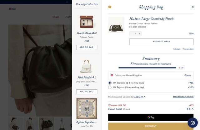 Aspinal of London checkout page showing Aspinal of London discount code box | Screenshot taken by SimplyCodes community member on Jul 17, 2025