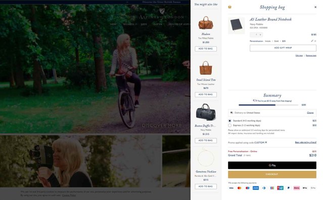 Aspinal of London checkout page showing Aspinal of London discount code box | Screenshot taken by SimplyCodes community member on Aug 9, 2025