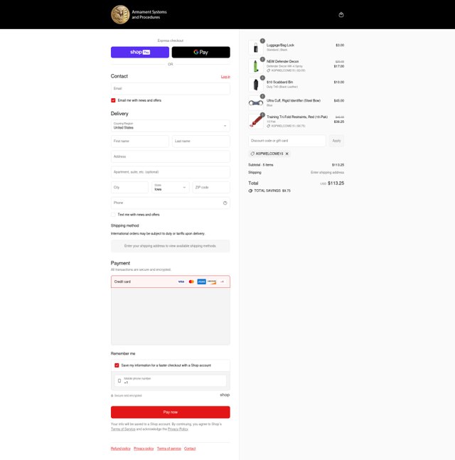 ASP Law Enforcement checkout page showing ASP Law Enforcement promo code box | Screenshot taken by SimplyCodes community member on Aug 27, 2025