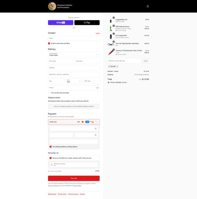 ASP Law Enforcement checkout page showing ASP Law Enforcement promo code box | Screenshot taken by SimplyCodes community member on Aug 23, 2025