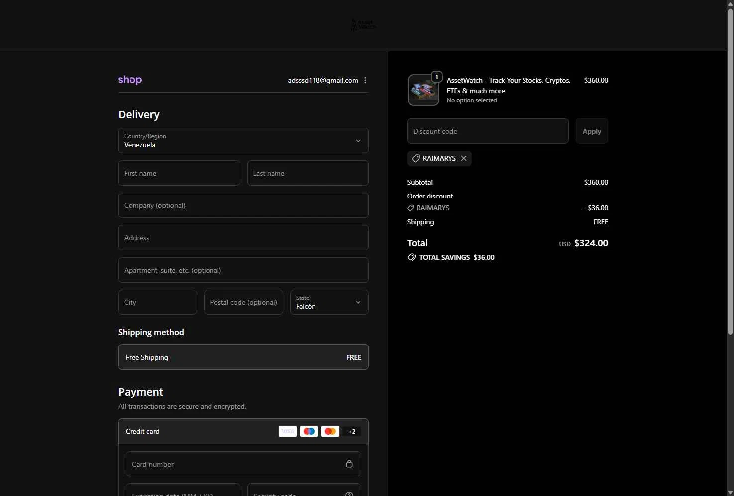 assetwatch checkout page showing assetwatch promo code box | Screenshot taken by SimplyCodes community member on Feb 21, 2026
