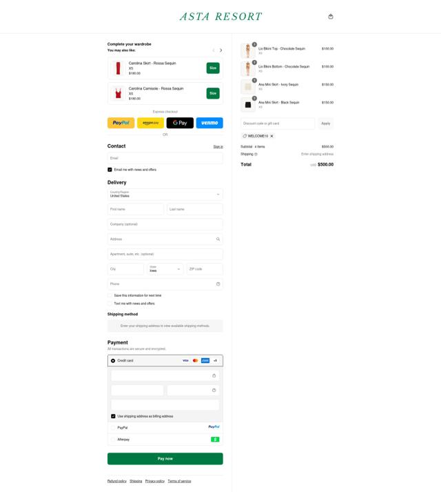 Asta Resort checkout page showing Asta Resort discount code box | Screenshot taken by SimplyCodes community member on Sep 11, 2025