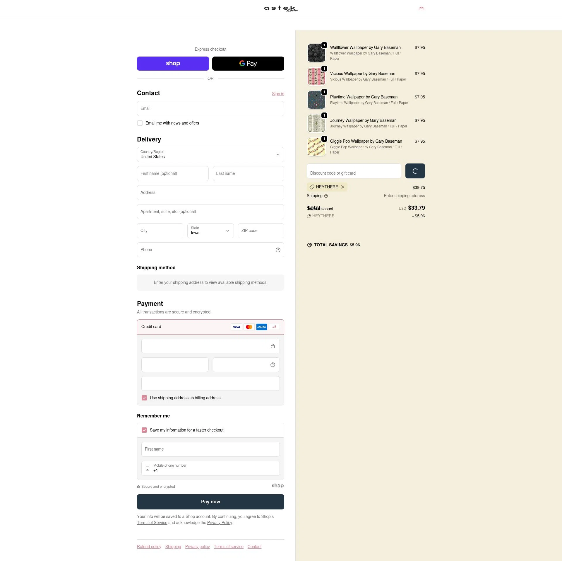 Astek Home checkout page showing Astek Home discount code box | Screenshot taken by SimplyCodes community member on Dec 24, 2025