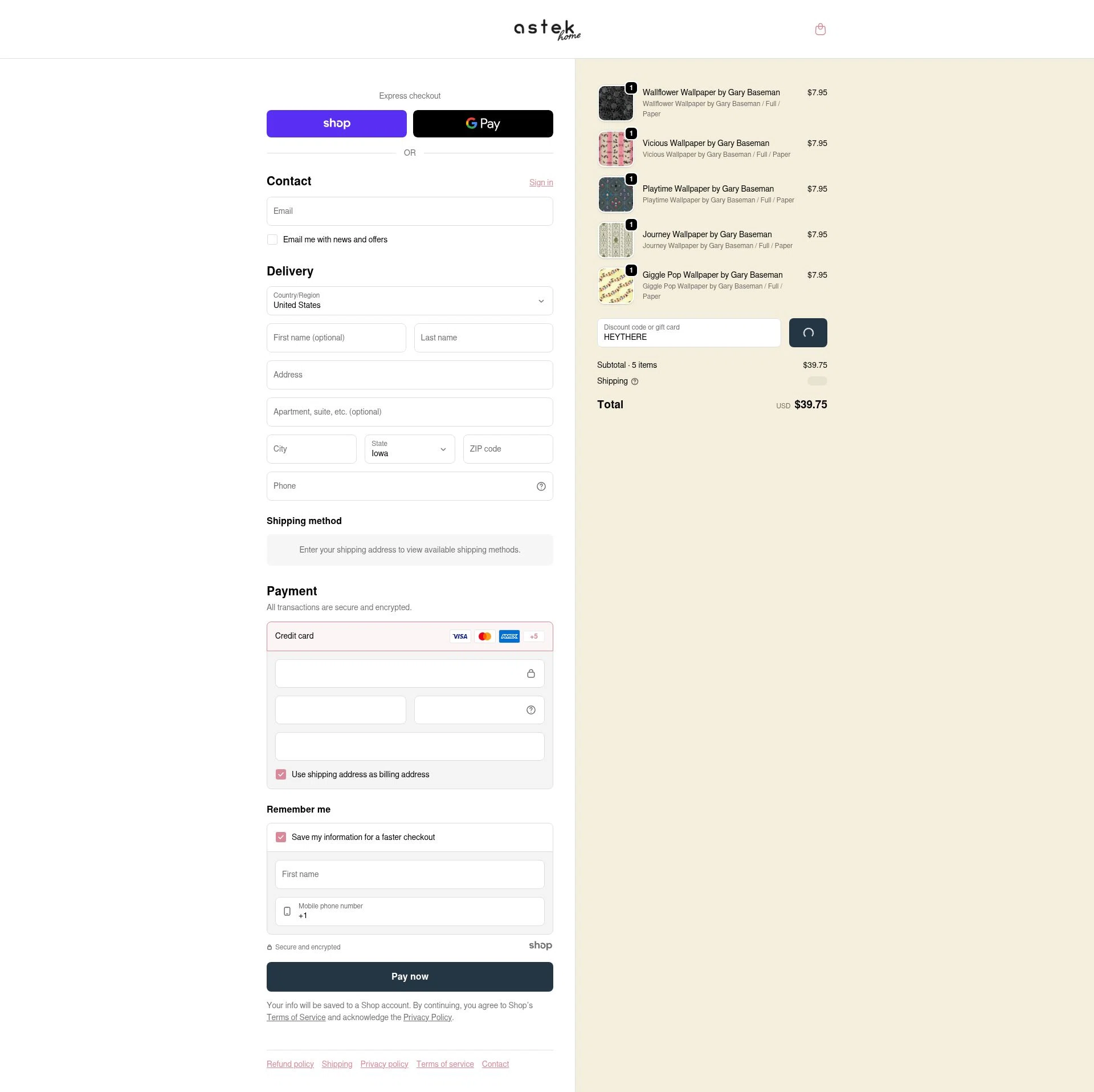 Astek Home checkout page showing Astek Home discount code box | Screenshot taken by SimplyCodes community member on Dec 29, 2025