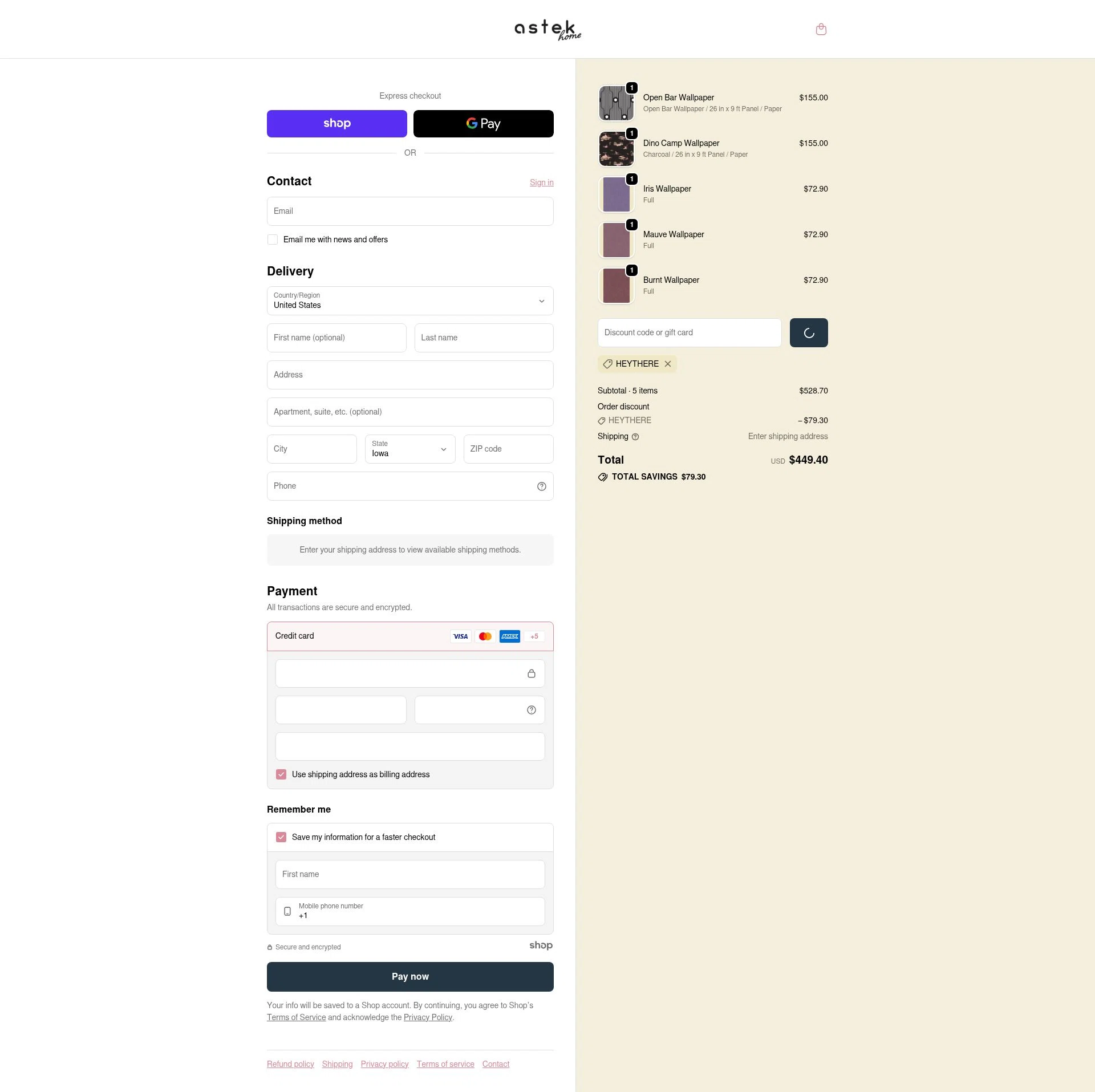 Astek Home checkout page showing Astek Home discount code box | Screenshot taken by SimplyCodes community member on Jan 8, 2026
