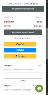 stay20 coupon verification screenshot