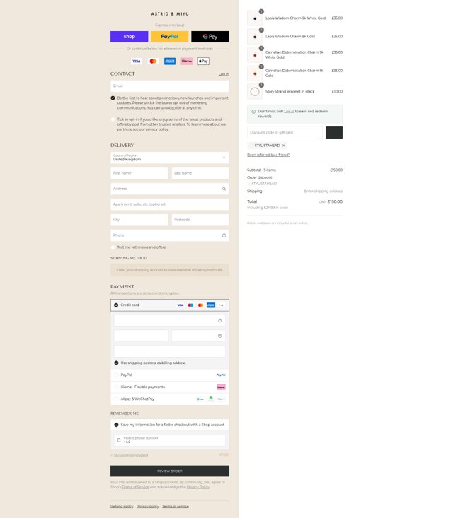 Astrid & Miyu checkout page showing Astrid & Miyu promo code box | Screenshot taken by SimplyCodes community member on Aug 29, 2025