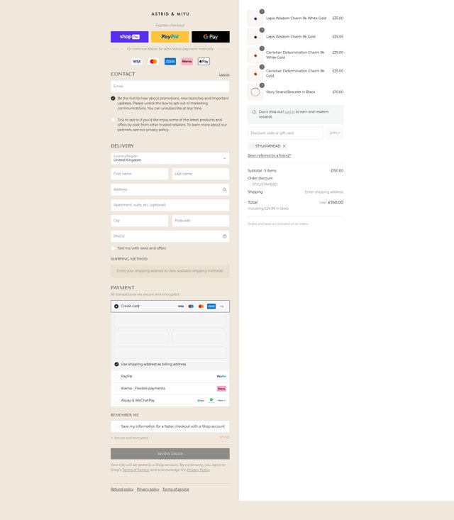 Astrid & Miyu checkout page showing Astrid & Miyu promo code box | Screenshot taken by SimplyCodes community member on Aug 21, 2025
