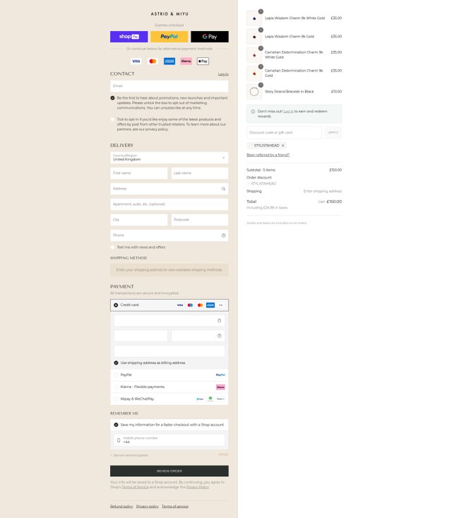Astrid & Miyu checkout page showing Astrid & Miyu promo code box | Screenshot taken by SimplyCodes community member on Aug 25, 2025