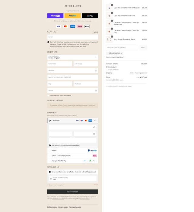 Astrid & Miyu checkout page showing Astrid & Miyu promo code box | Screenshot taken by SimplyCodes community member on Aug 12, 2025