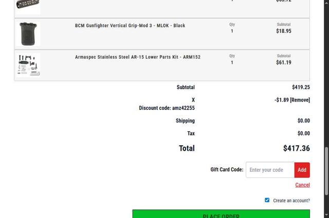 AT3 Tactical checkout page showing AT3 Tactical discount code box | Screenshot taken by SimplyCodes community member on Sep 3, 2025
