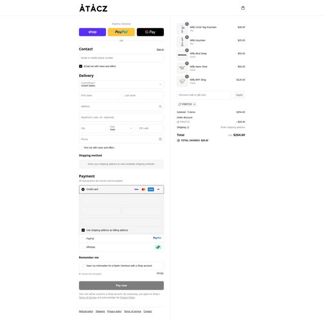 Atacz checkout page showing Atacz promo code box | Screenshot taken by SimplyCodes community member on Sep 13, 2025