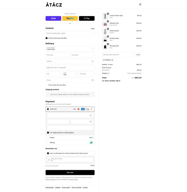 Atacz checkout page showing Atacz promo code box | Screenshot taken by SimplyCodes community member on Sep 5, 2025