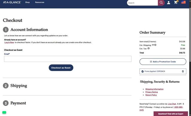 At-A-Glance checkout page showing At-A-Glance coupon code box | Screenshot taken by SimplyCodes community member on Sep 5, 2025
