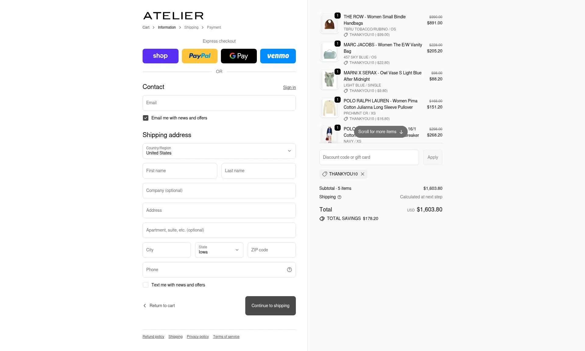 Atelier checkout page showing Atelier coupon code box | Screenshot taken by SimplyCodes community member on Nov 18, 2025
