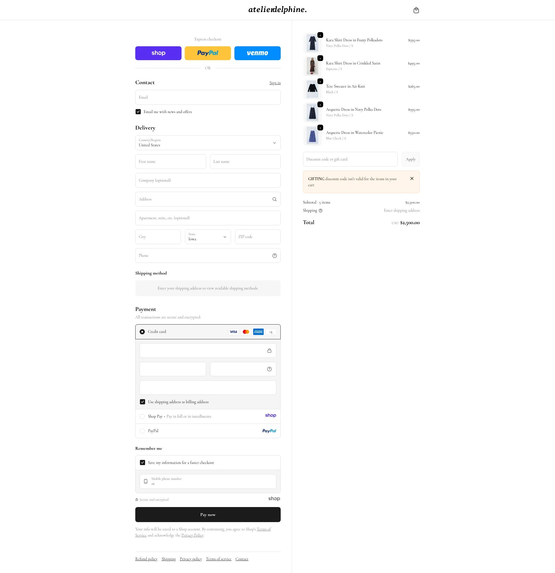 Atelier Delphine checkout page showing Atelier Delphine promo code box | Screenshot taken by SimplyCodes community member on Dec 28, 2025