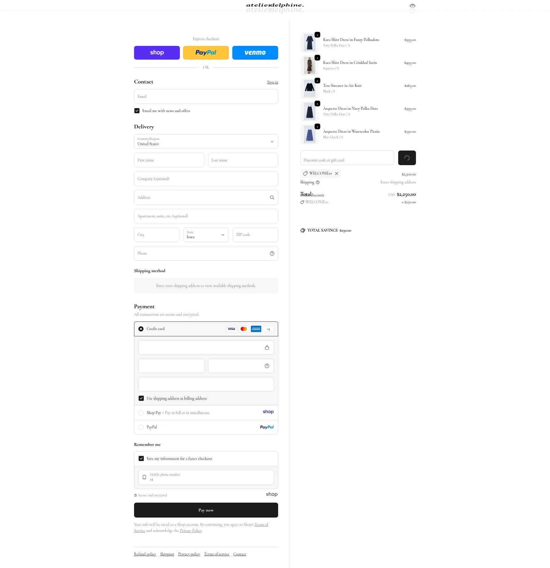 Atelier Delphine checkout page showing Atelier Delphine promo code box | Screenshot taken by SimplyCodes community member on Dec 23, 2025