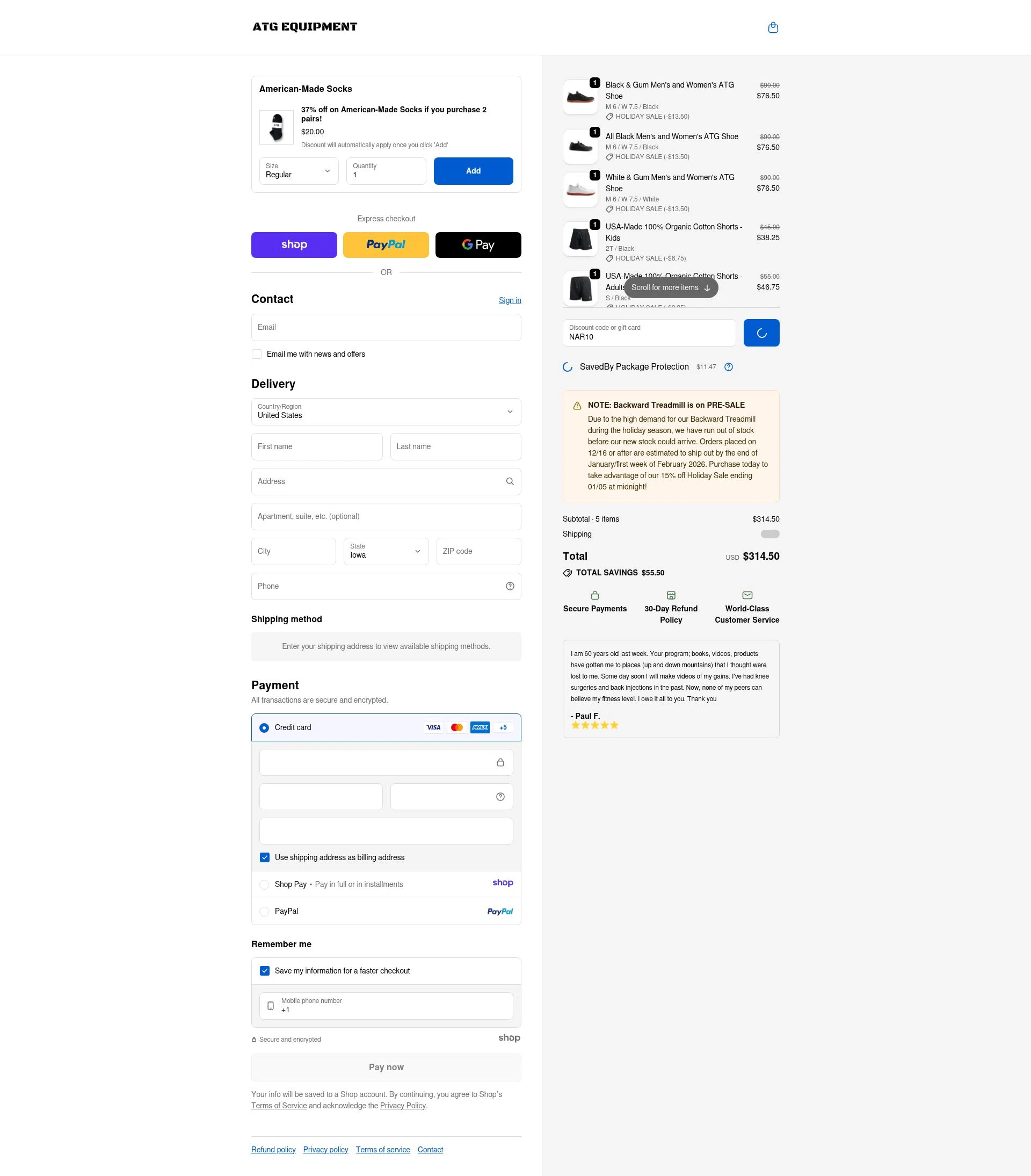 ATG Equipment checkout page showing ATG Equipment discount code box | Screenshot taken by SimplyCodes community member on Jan 1, 2026