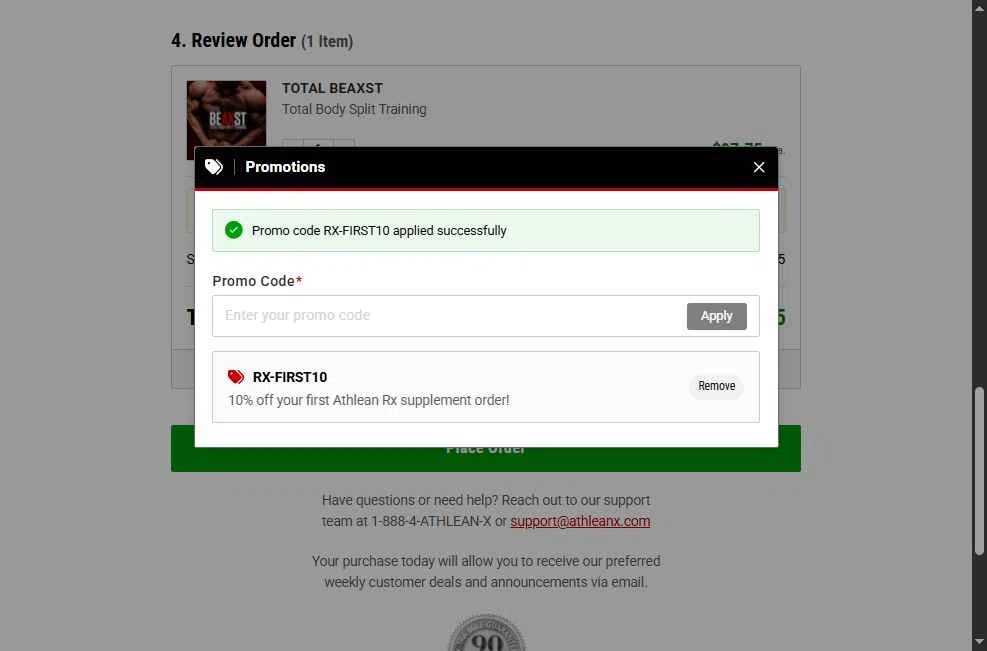 ATHLEAN-X checkout page showing ATHLEAN-X promo code box | Screenshot taken by SimplyCodes community member on Oct 7, 2025