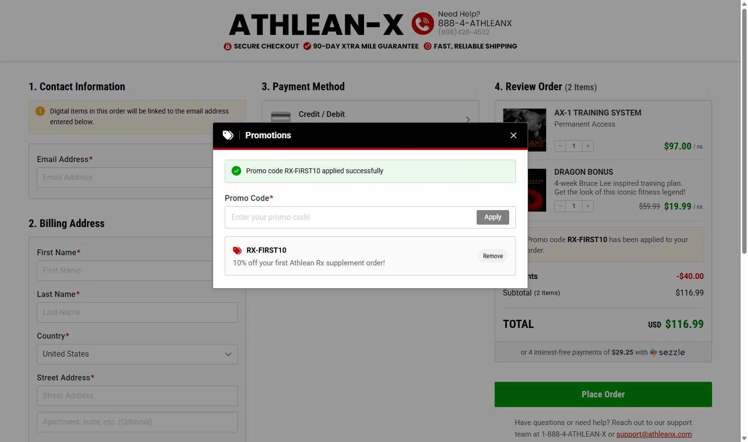ATHLEAN-X checkout page showing ATHLEAN-X promo code box | Screenshot taken by SimplyCodes community member on Oct 17, 2025
