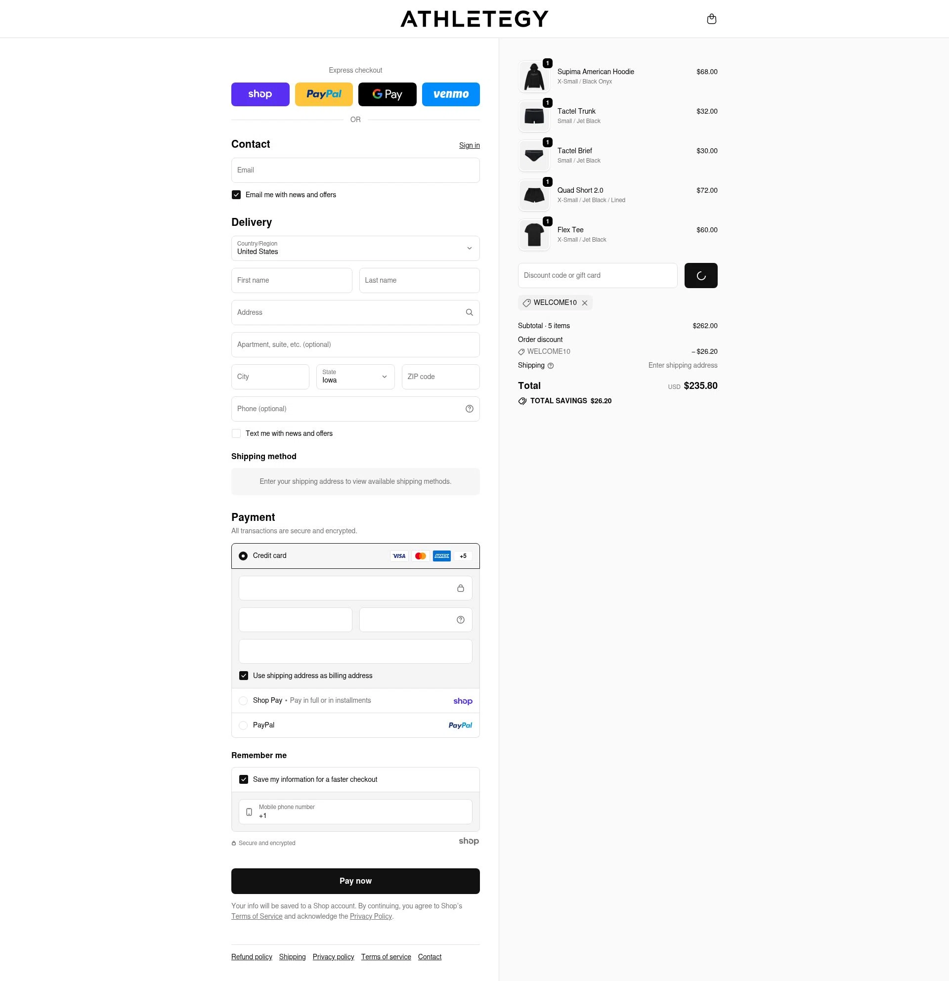 Athletegy checkout page showing Athletegy discount code box | Screenshot taken by SimplyCodes community member on Jan 28, 2026