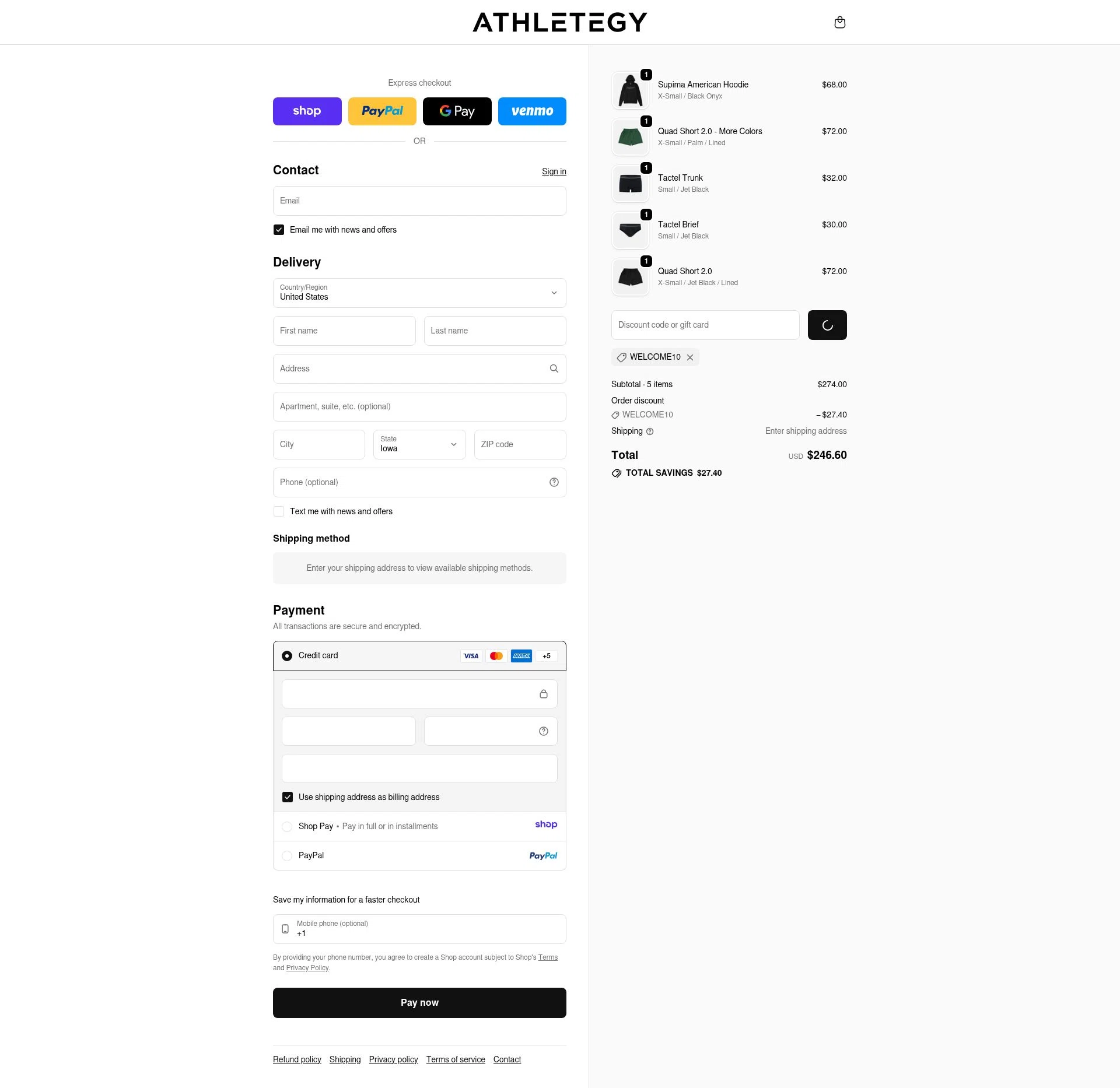 Athletegy checkout page showing Athletegy discount code box | Screenshot taken by SimplyCodes community member on Jan 13, 2026