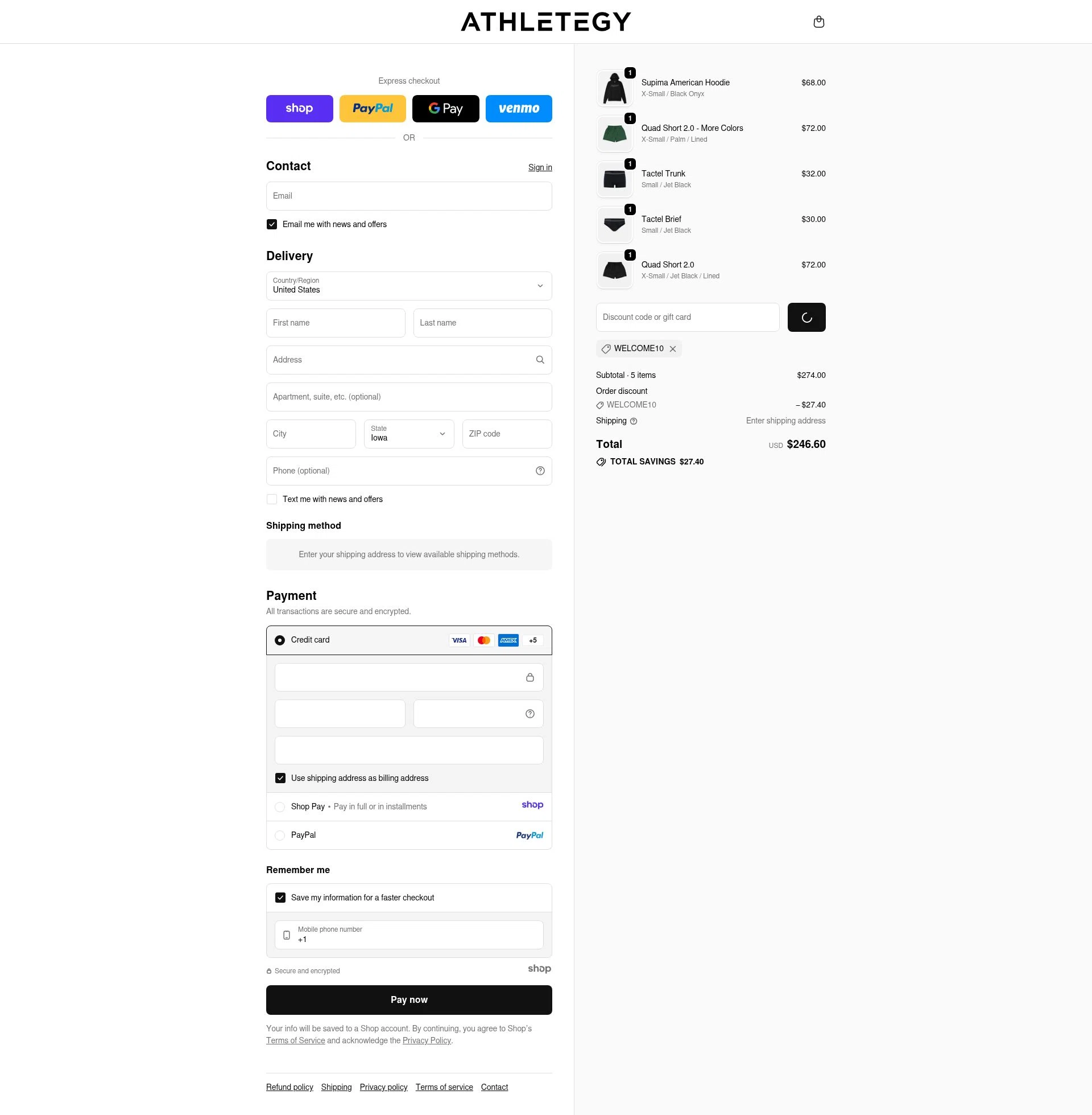 Athletegy checkout page showing Athletegy discount code box | Screenshot taken by SimplyCodes community member on Jan 3, 2026