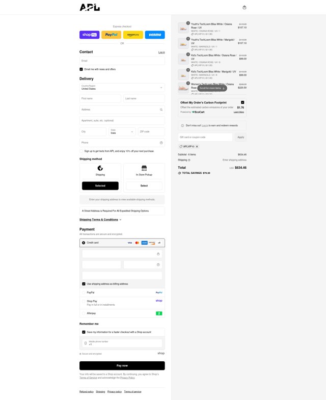 Athletic Propulsion Labs checkout page showing Athletic Propulsion Labs promo code box | Screenshot taken by SimplyCodes community member on Aug 20, 2025