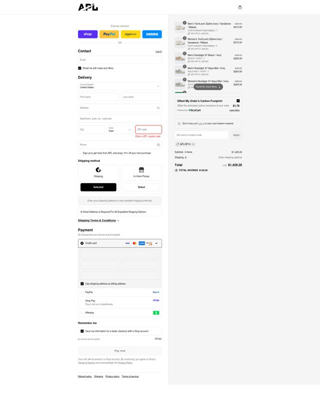 Athletic Propulsion Labs checkout page showing Athletic Propulsion Labs promo code box | Screenshot taken by SimplyCodes community member on Sep 6, 2025