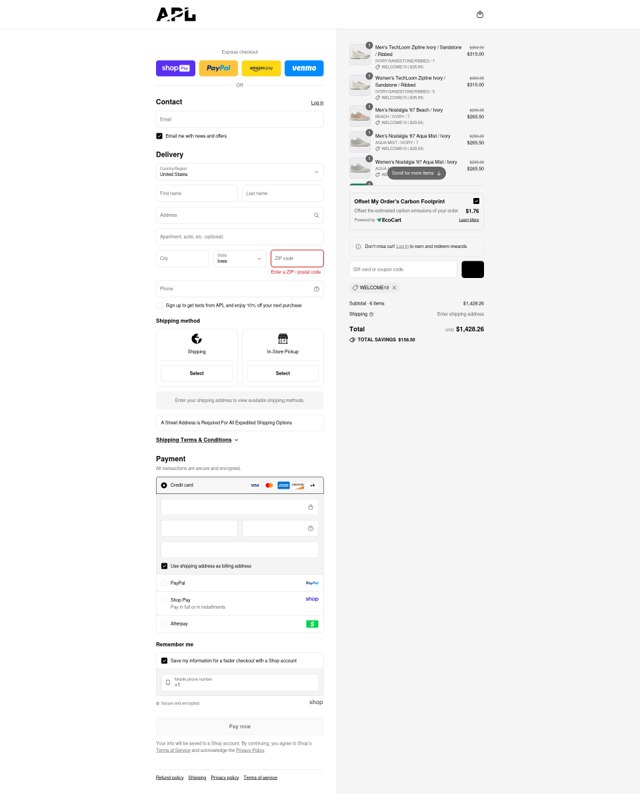 Athletic Propulsion Labs checkout page showing Athletic Propulsion Labs promo code box | Screenshot taken by SimplyCodes community member on Aug 28, 2025
