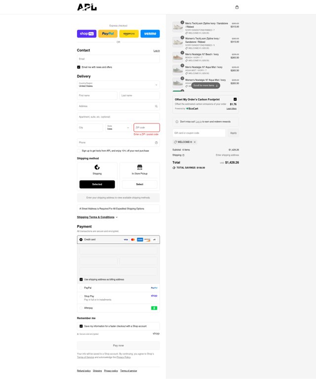Athletic Propulsion Labs checkout page showing Athletic Propulsion Labs promo code box | Screenshot taken by SimplyCodes community member on Aug 24, 2025