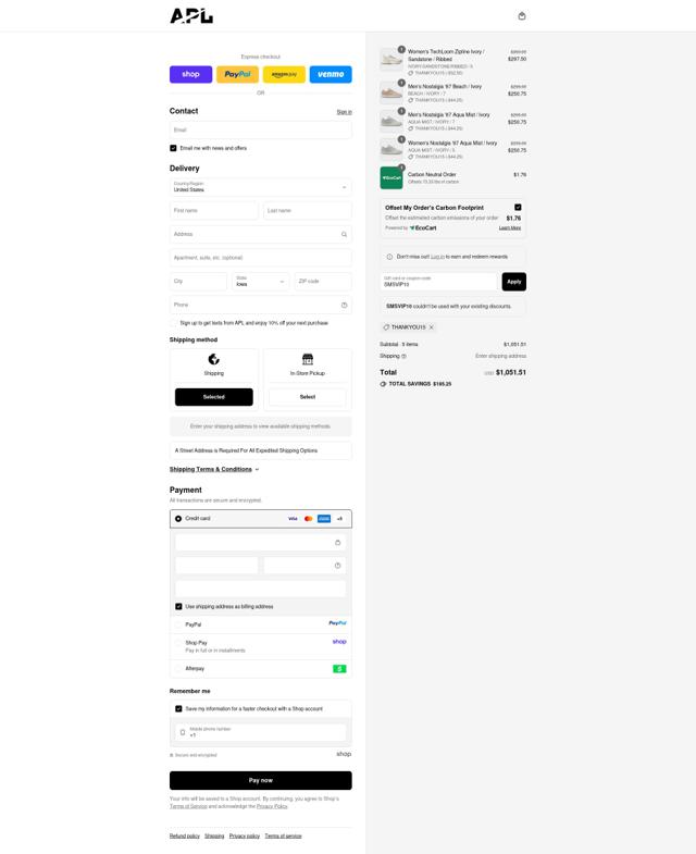 Athletic Propulsion Labs checkout page showing Athletic Propulsion Labs promo code box | Screenshot taken by SimplyCodes community member on Sep 10, 2025