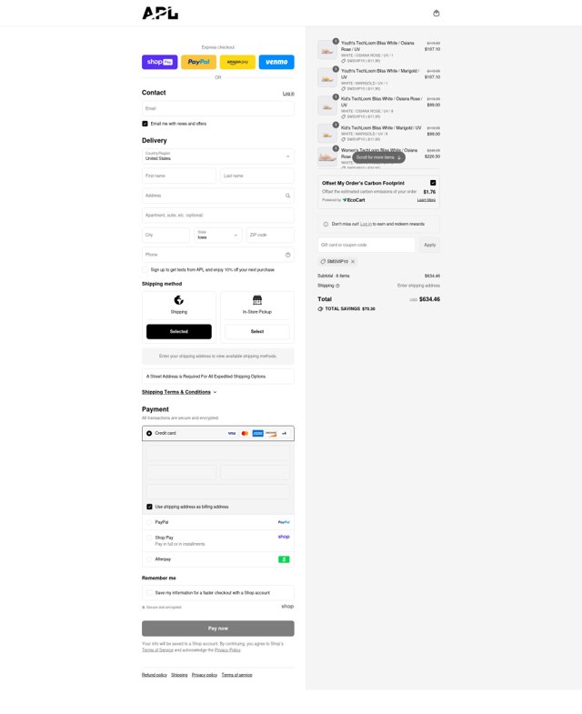 Athletic Propulsion Labs checkout page showing Athletic Propulsion Labs promo code box | Screenshot taken by SimplyCodes community member on Aug 20, 2025