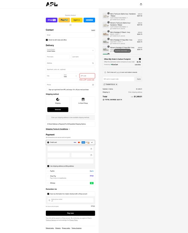 Athletic Propulsion Labs checkout page showing Athletic Propulsion Labs promo code box | Screenshot taken by SimplyCodes community member on Aug 28, 2025
