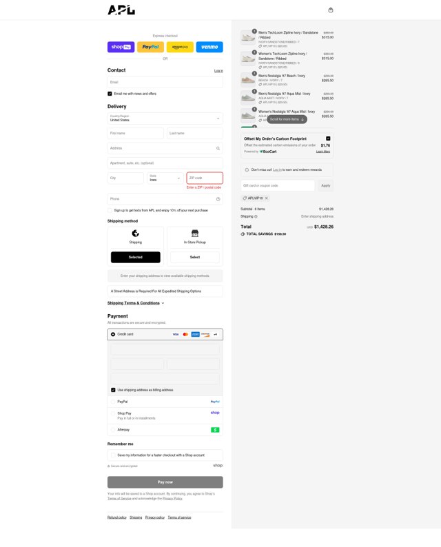 Athletic Propulsion Labs checkout page showing Athletic Propulsion Labs promo code box | Screenshot taken by SimplyCodes community member on Aug 28, 2025