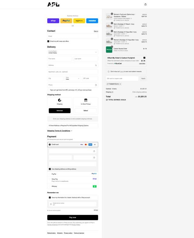Athletic Propulsion Labs checkout page showing Athletic Propulsion Labs promo code box | Screenshot taken by SimplyCodes community member on Sep 10, 2025