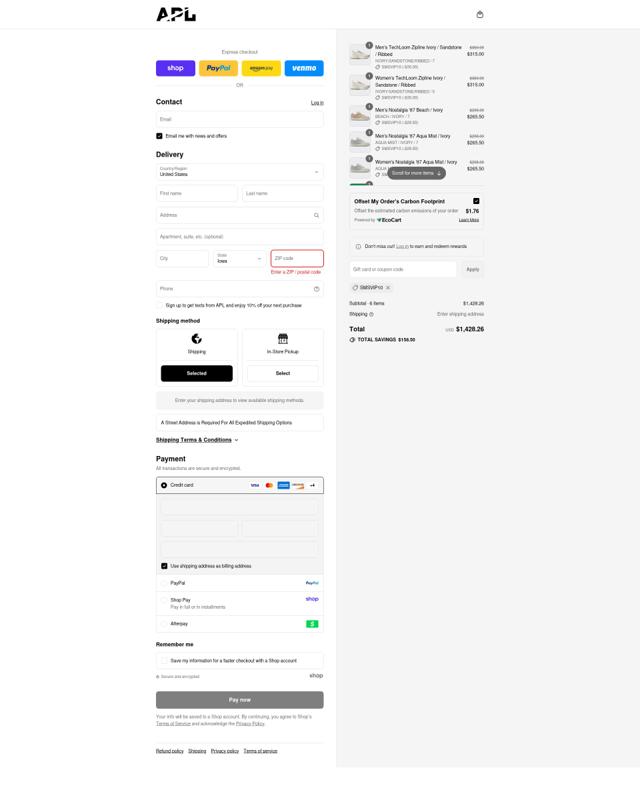 Athletic Propulsion Labs checkout page showing Athletic Propulsion Labs promo code box | Screenshot taken by SimplyCodes community member on Sep 6, 2025