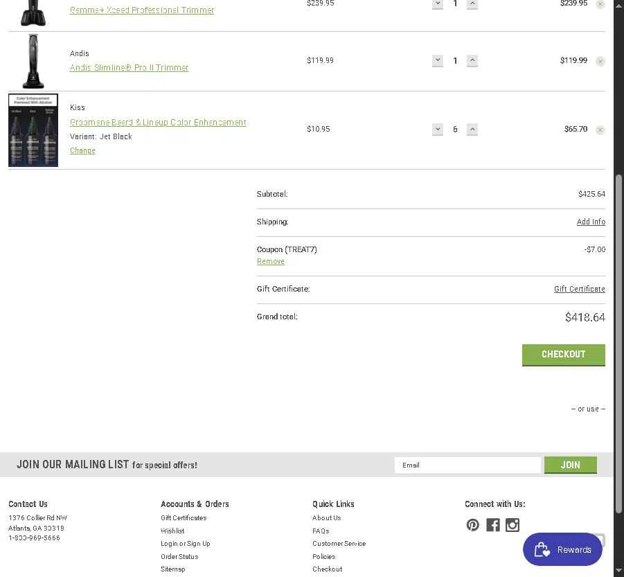 Atlanta Barber checkout page showing Atlanta Barber promo code box | Screenshot taken by SimplyCodes community member on Oct 29, 2025