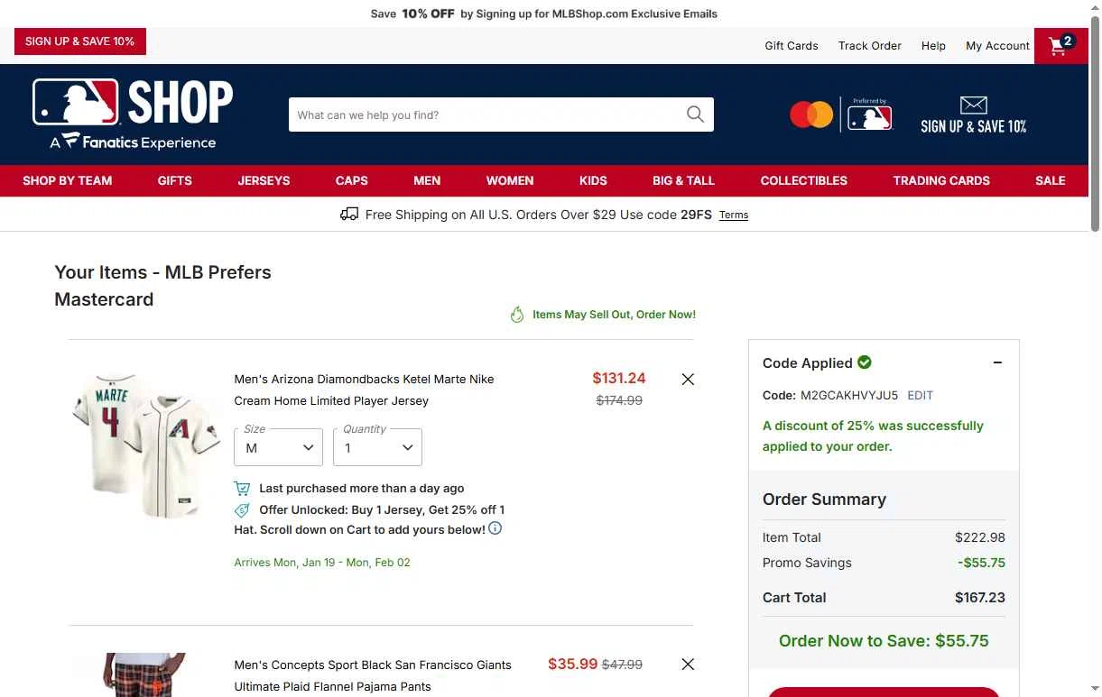 Atlanta Braves checkout page showing Atlanta Braves promo code box | Screenshot taken by SimplyCodes community member on Jan 3, 2026