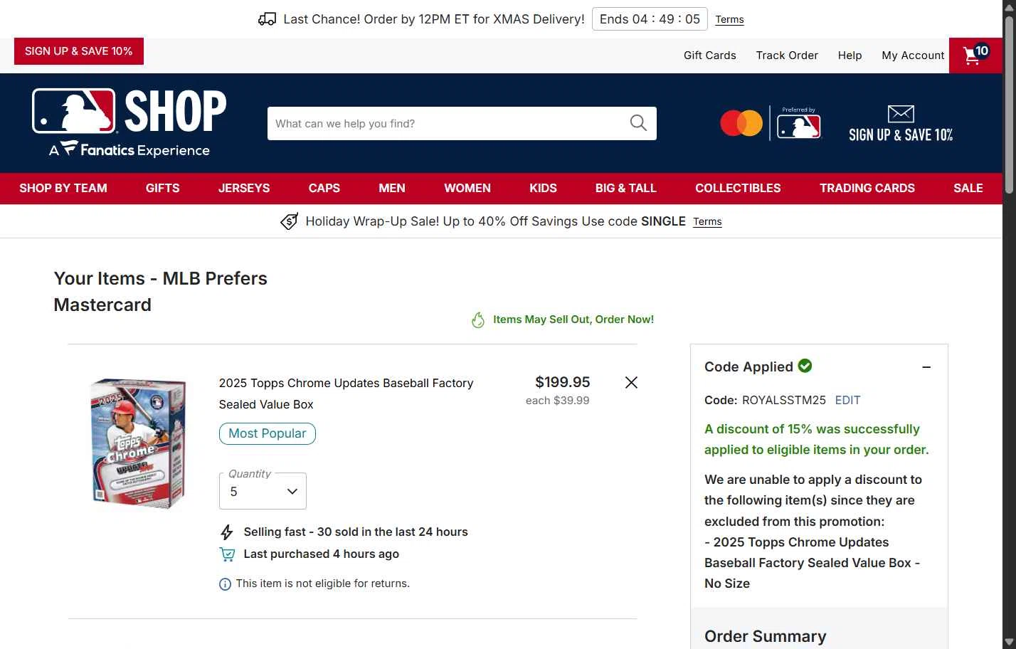 Atlanta Braves checkout page showing Atlanta Braves promo code box | Screenshot taken by SimplyCodes community member on Dec 22, 2025