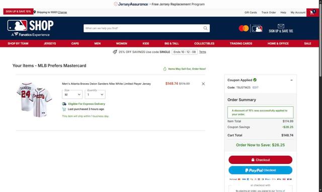 Atlanta Braves checkout page showing Atlanta Braves promo code box | Screenshot taken by SimplyCodes community member on Oct 2, 2025
