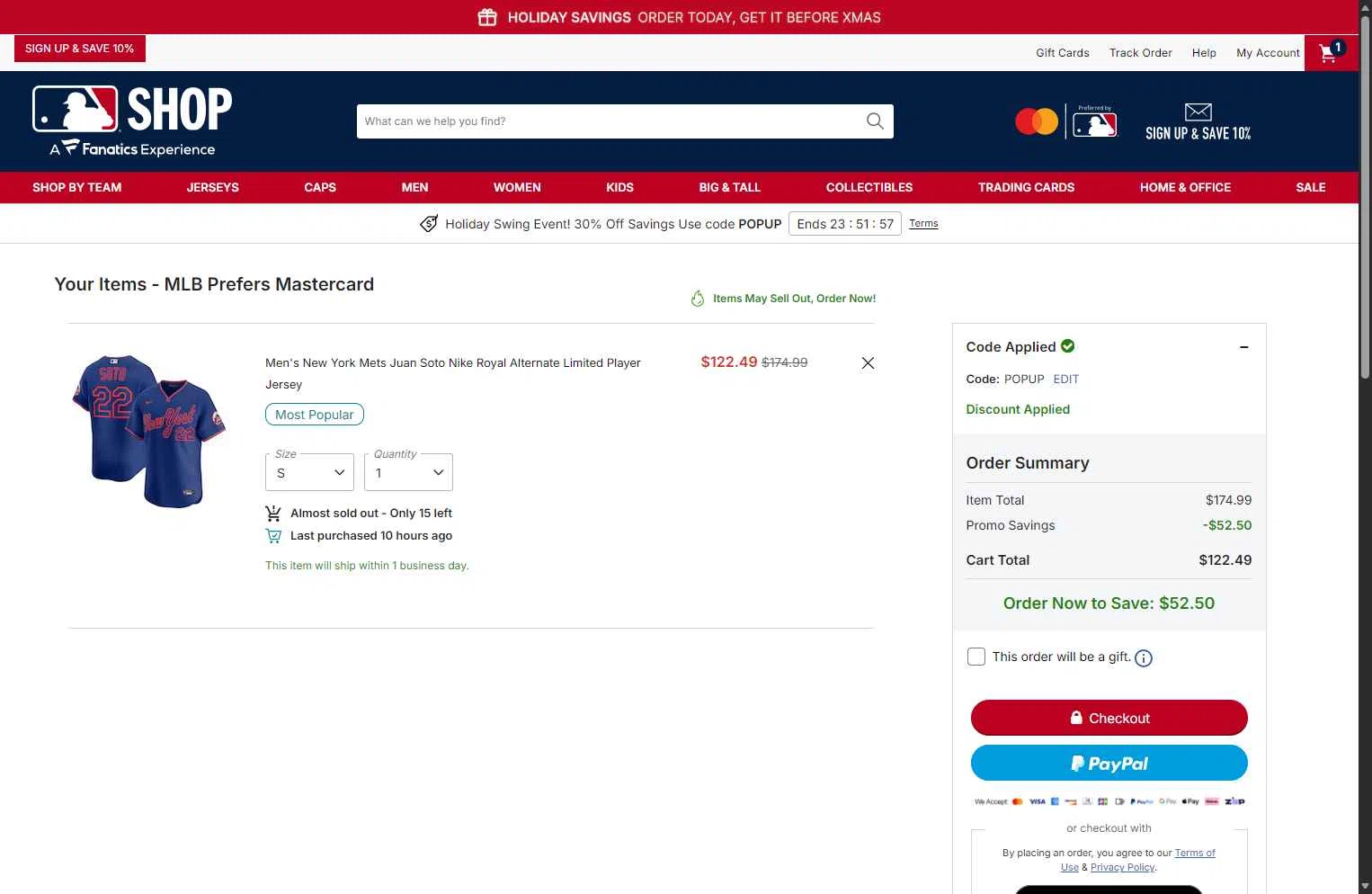 Atlanta Braves checkout page showing Atlanta Braves promo code box | Screenshot taken by SimplyCodes community member on Dec 18, 2025