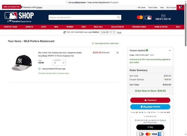 Atlanta Braves checkout page showing Atlanta Braves promo code box | Screenshot taken by SimplyCodes community member on Sep 10, 2025