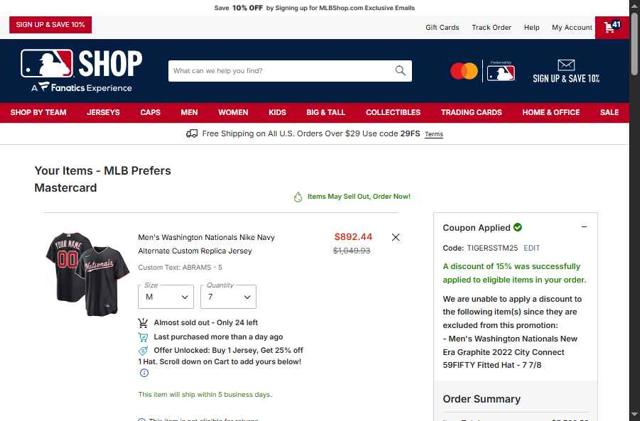 Atlanta Braves checkout page showing Atlanta Braves promo code box | Screenshot taken by SimplyCodes community member on Sep 7, 2025