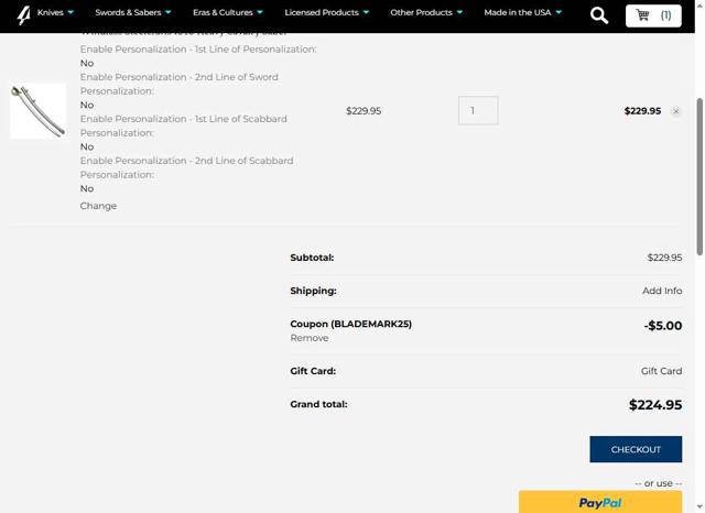 Atlanta Cutlery checkout page showing Atlanta Cutlery promo code box | Screenshot taken by SimplyCodes community member on Jun 14, 2025
