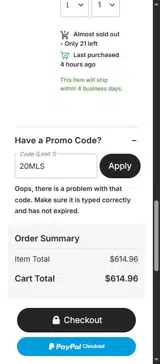 20MLS coupon verification screenshot