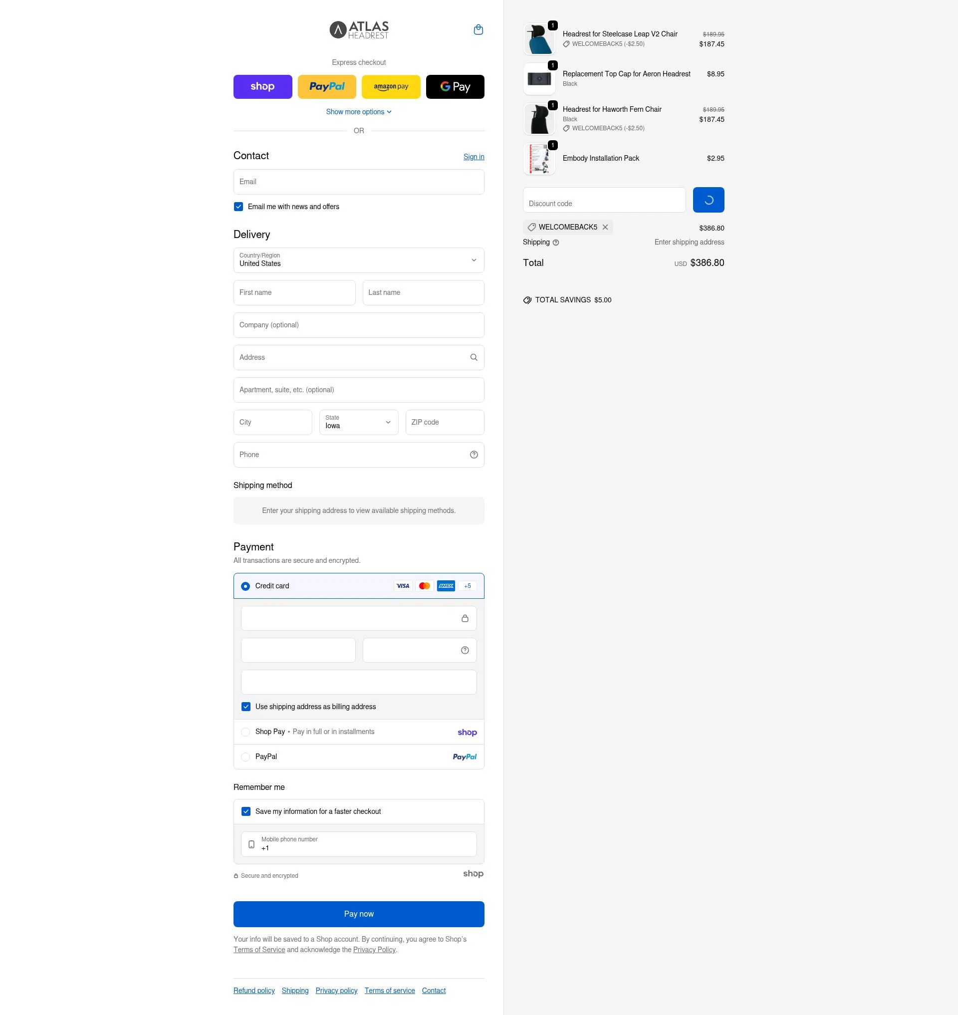 Atlas Headrest checkout page showing Atlas Headrest discount code box | Screenshot taken by SimplyCodes community member on Jan 28, 2026