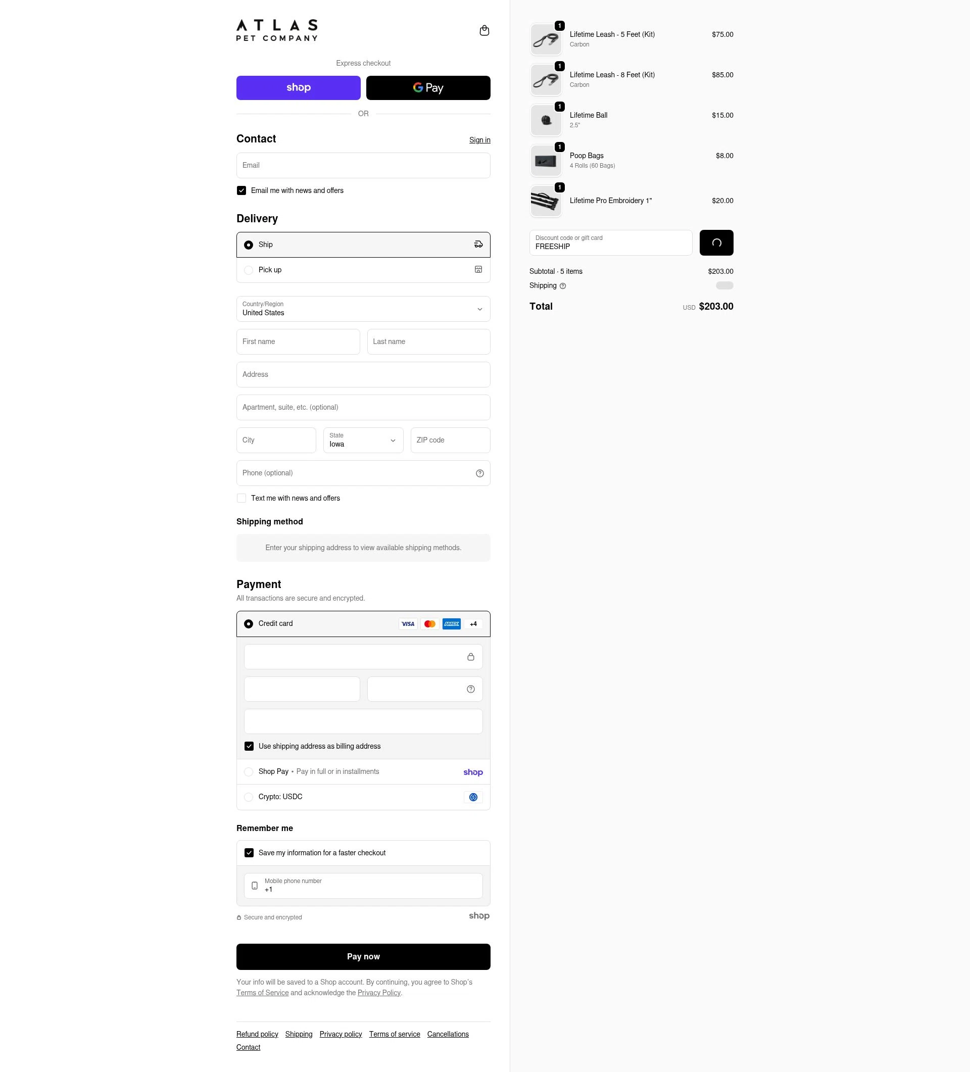 Atlas Pet Company checkout page showing Atlas Pet Company discount code box | Screenshot taken by SimplyCodes community member on Jan 24, 2026